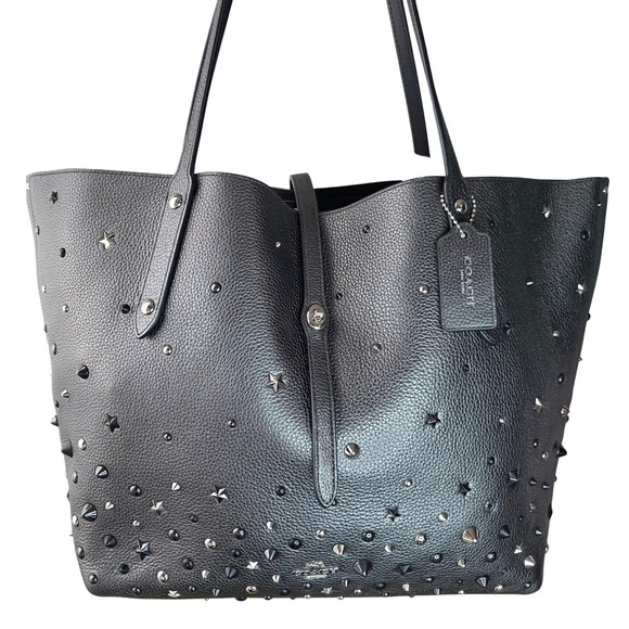 Coach Handbags - Coach Market Tote Star Rivet Leather Studded Shoulder Bag 59504 Graphite Gray